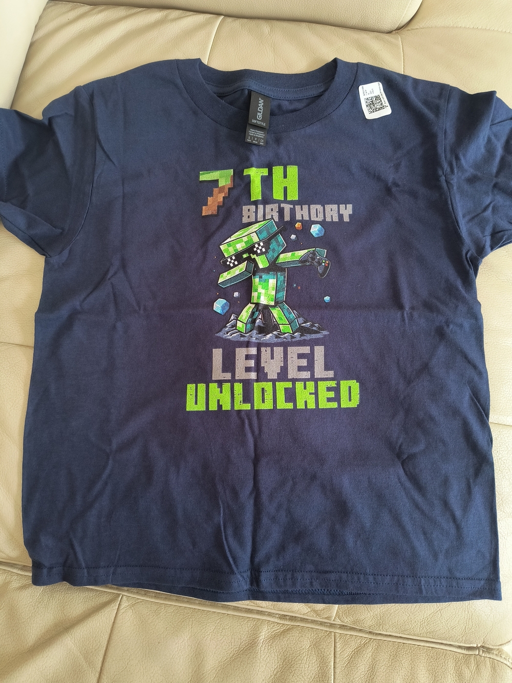7th Birthday 'Level Unlocked' Navy Graphic Tee for Kids